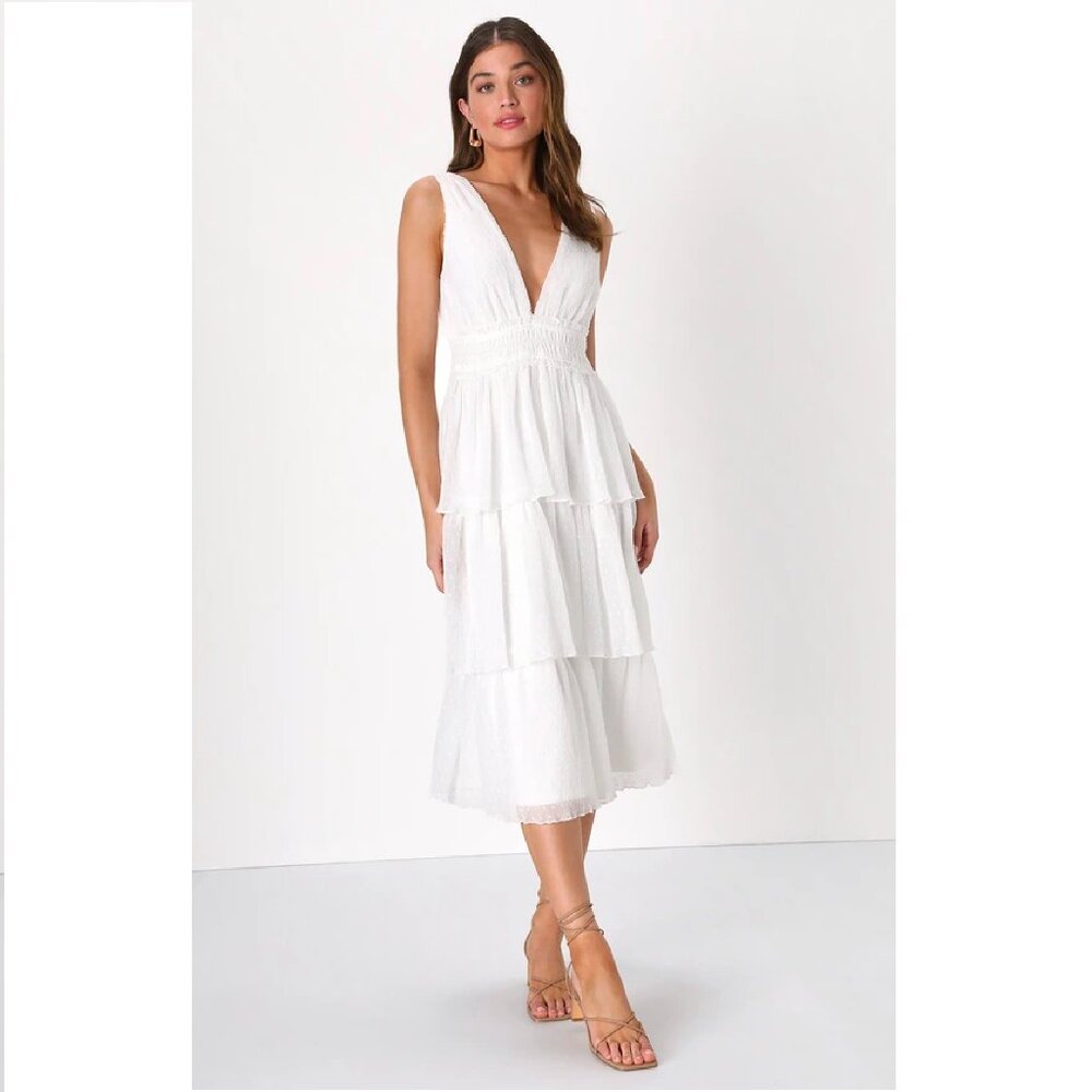 Lulus White Tiered Midi Dress